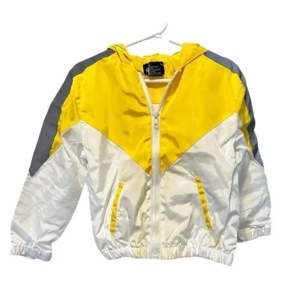 NWT Girls Toddler Yellow Lightweight Full Zip Windbreaker Jacket Hood Size 4T